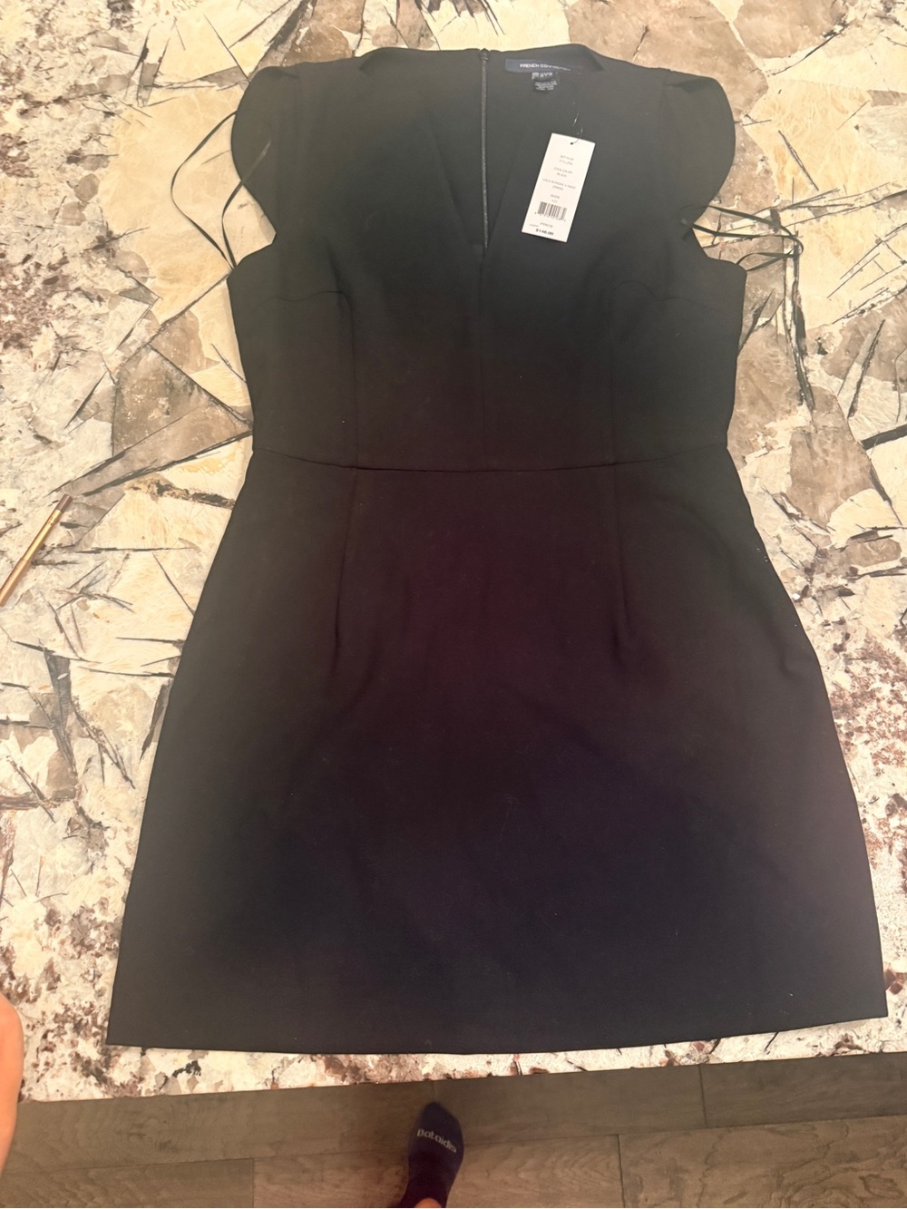 French Connection Black Cap-Sleeve Sheath Mini Dress with Back Zip